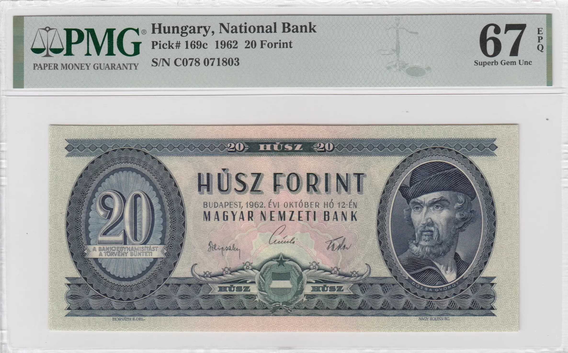 20 forint 1962 from Hungary, P-169c