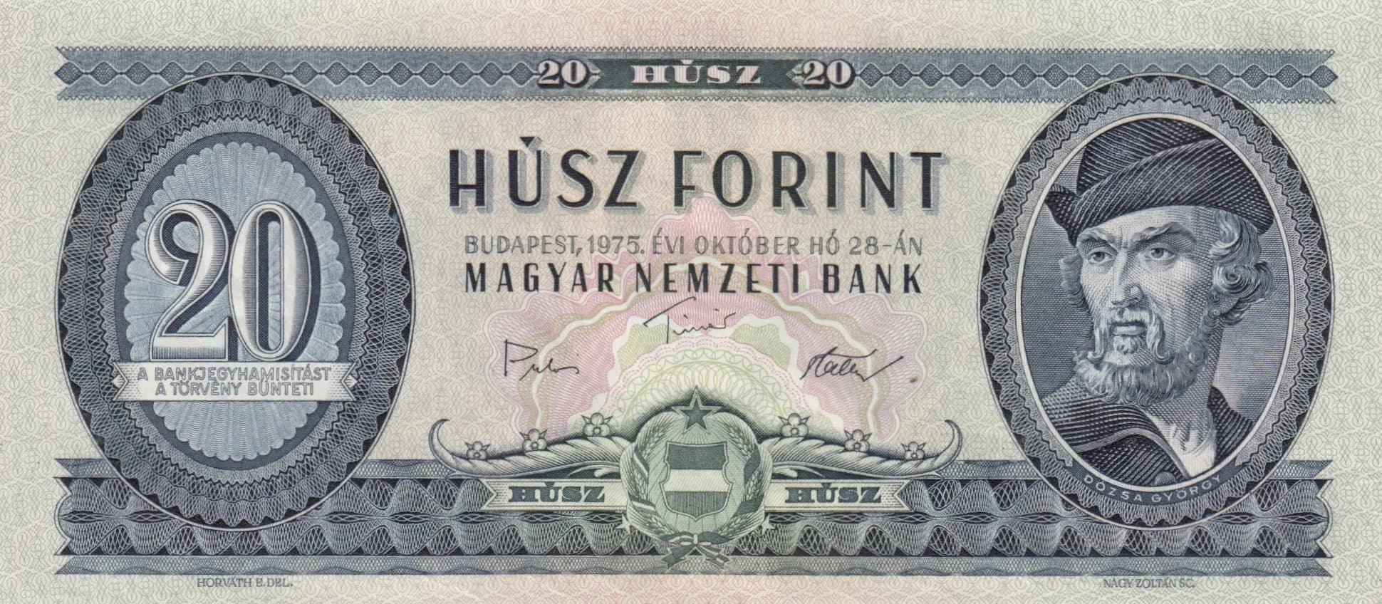 20 forint 1975 from Hungary, P-169f (1975) — image 1