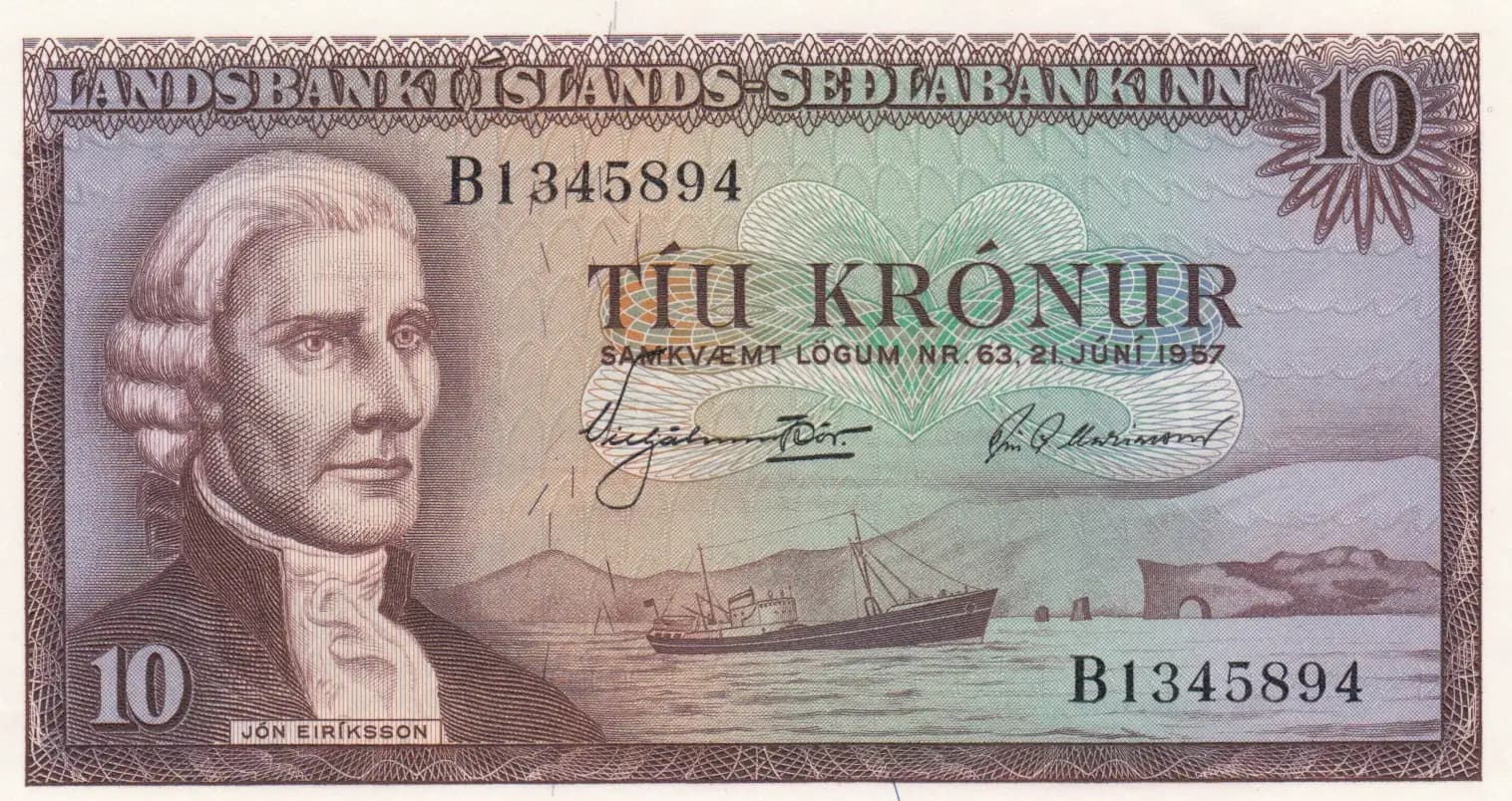10 kronur 1957 from Iceland, P-38a