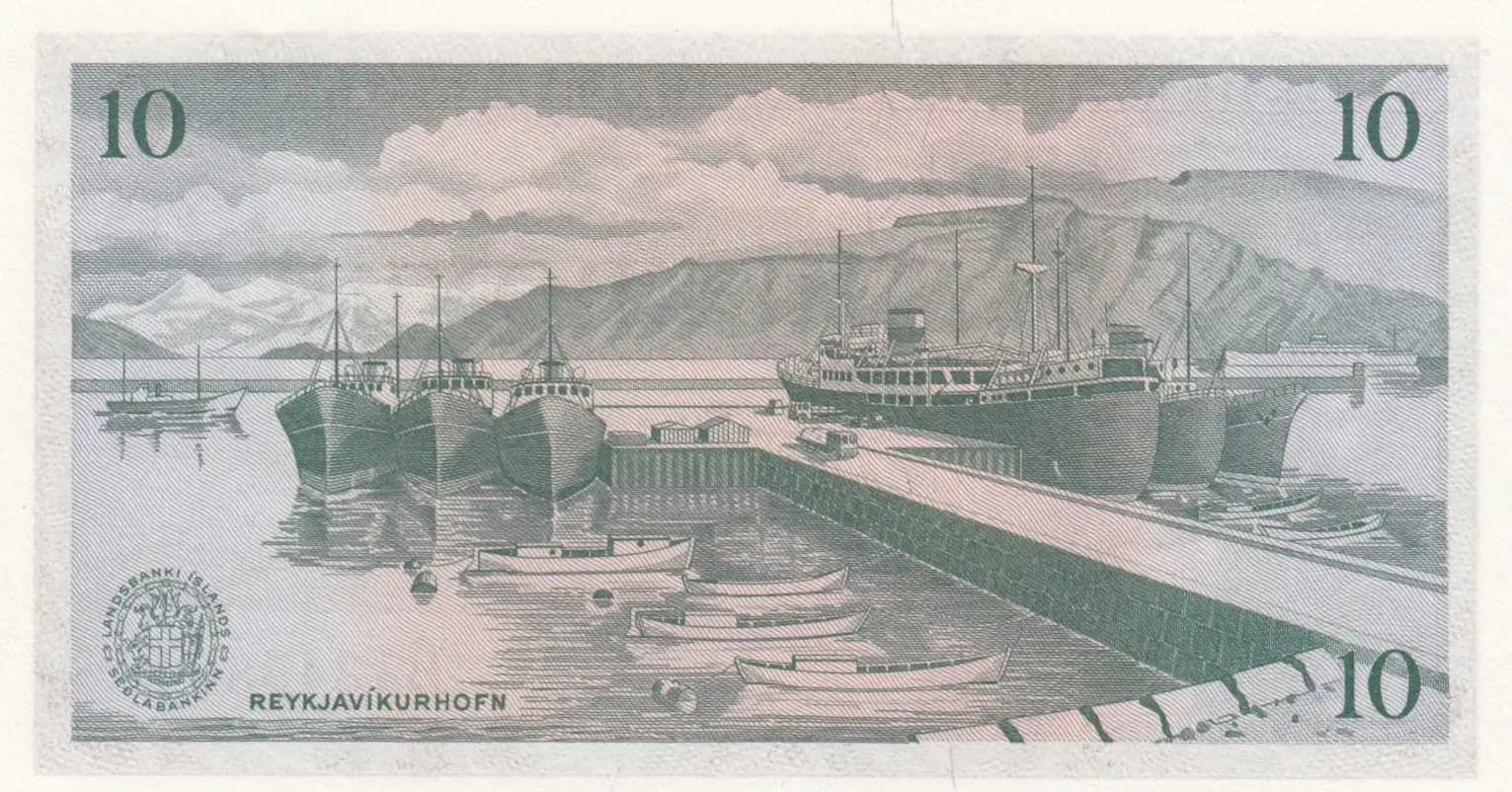 10 kronur 1957 from Iceland, P-38a (1957) — image 2