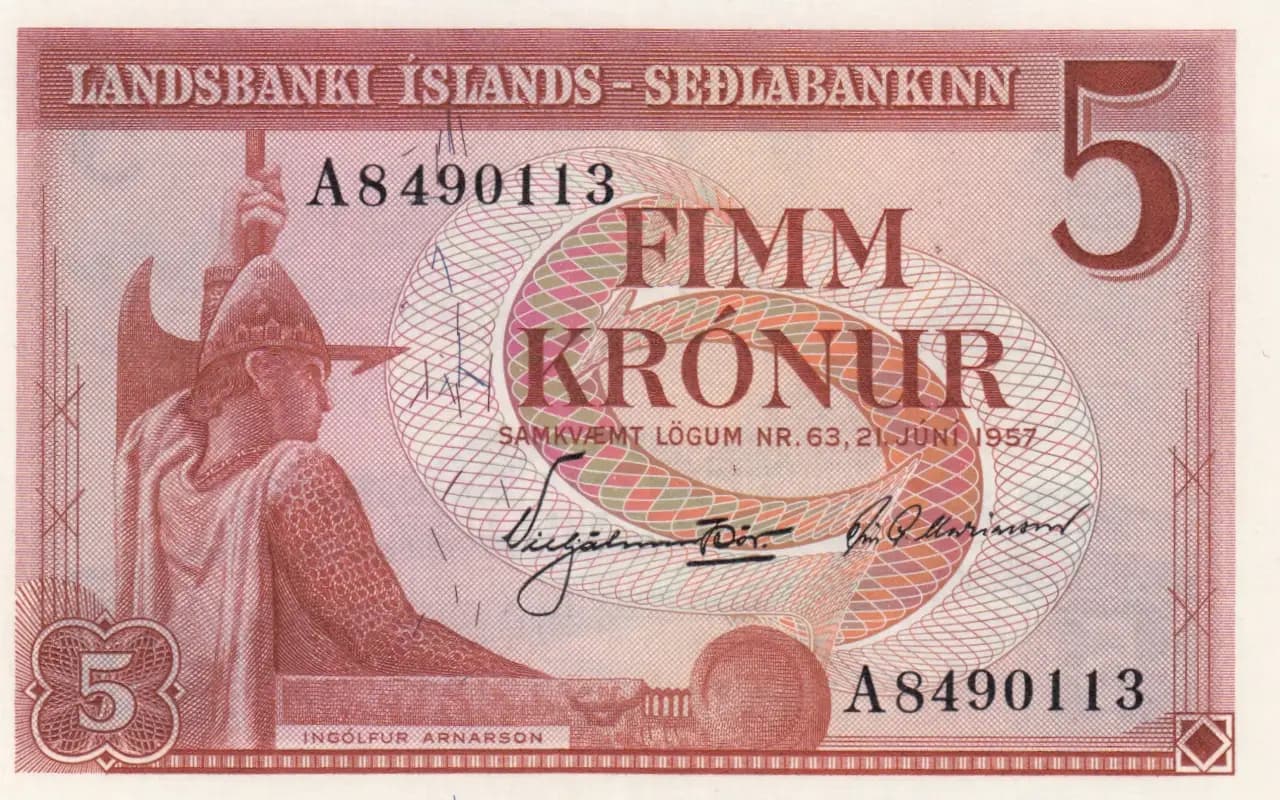 5 kronur 1957 from Iceland, P-37b