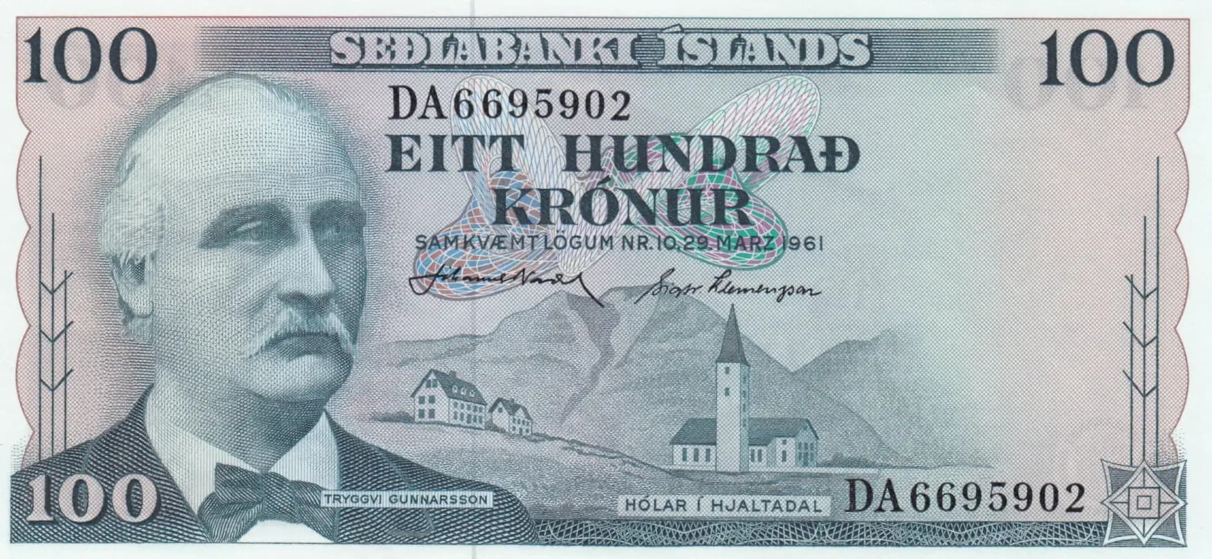 100 kronur 1961 from Iceland, P-44(6)