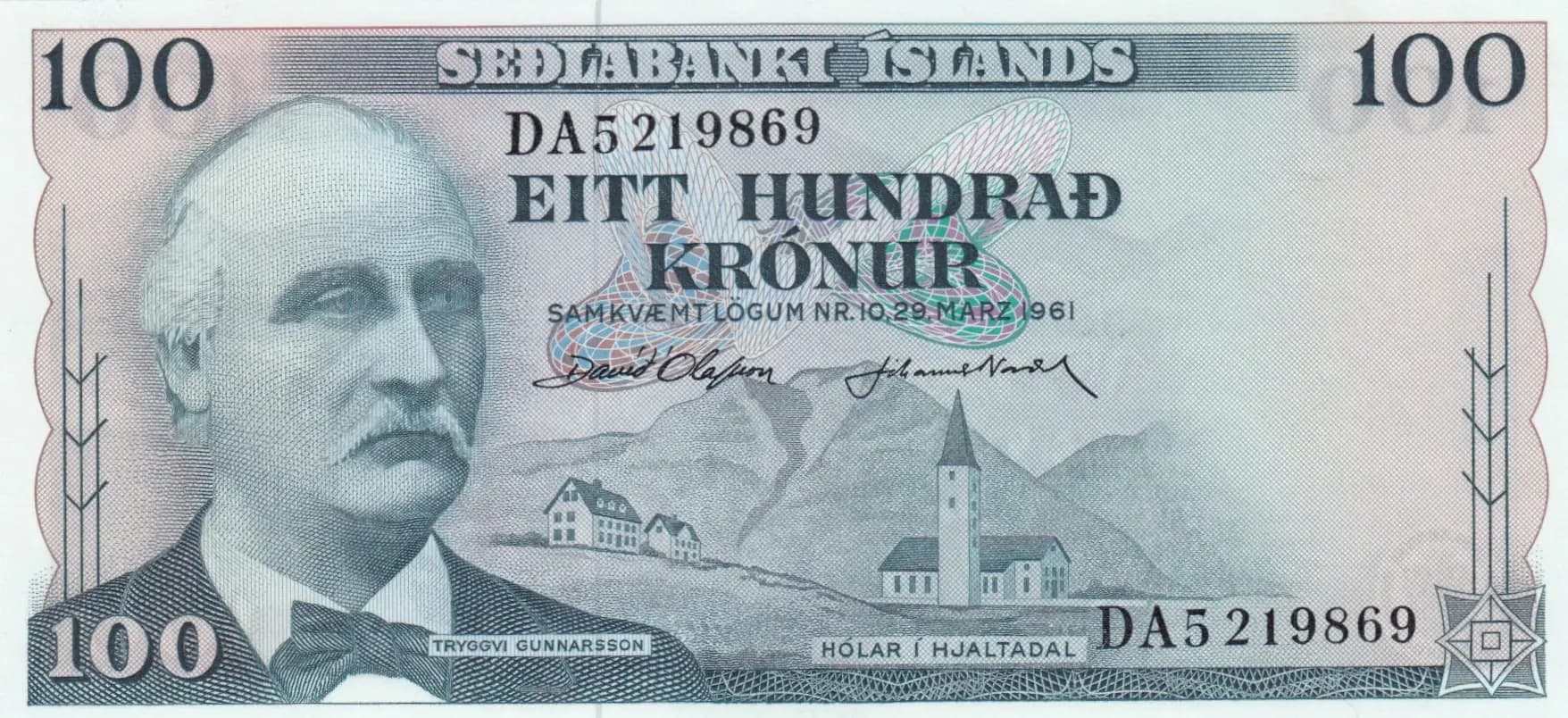 100 kronur 1961 from Iceland, P-44(7)