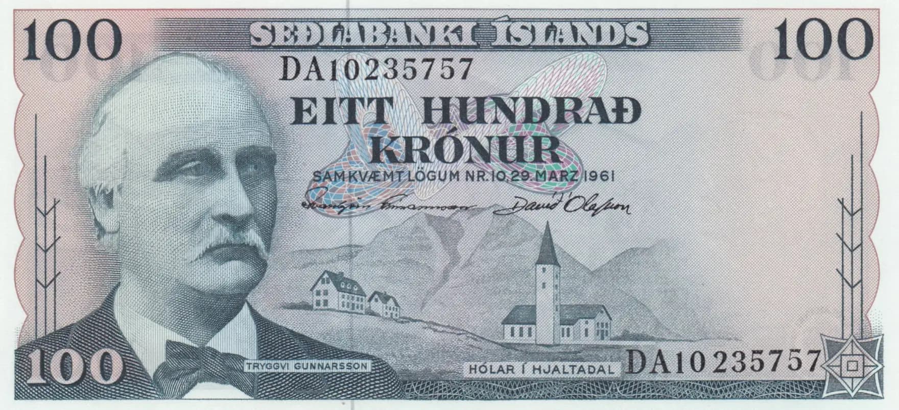 100 kronur 1961 from Iceland, P-44(9)
