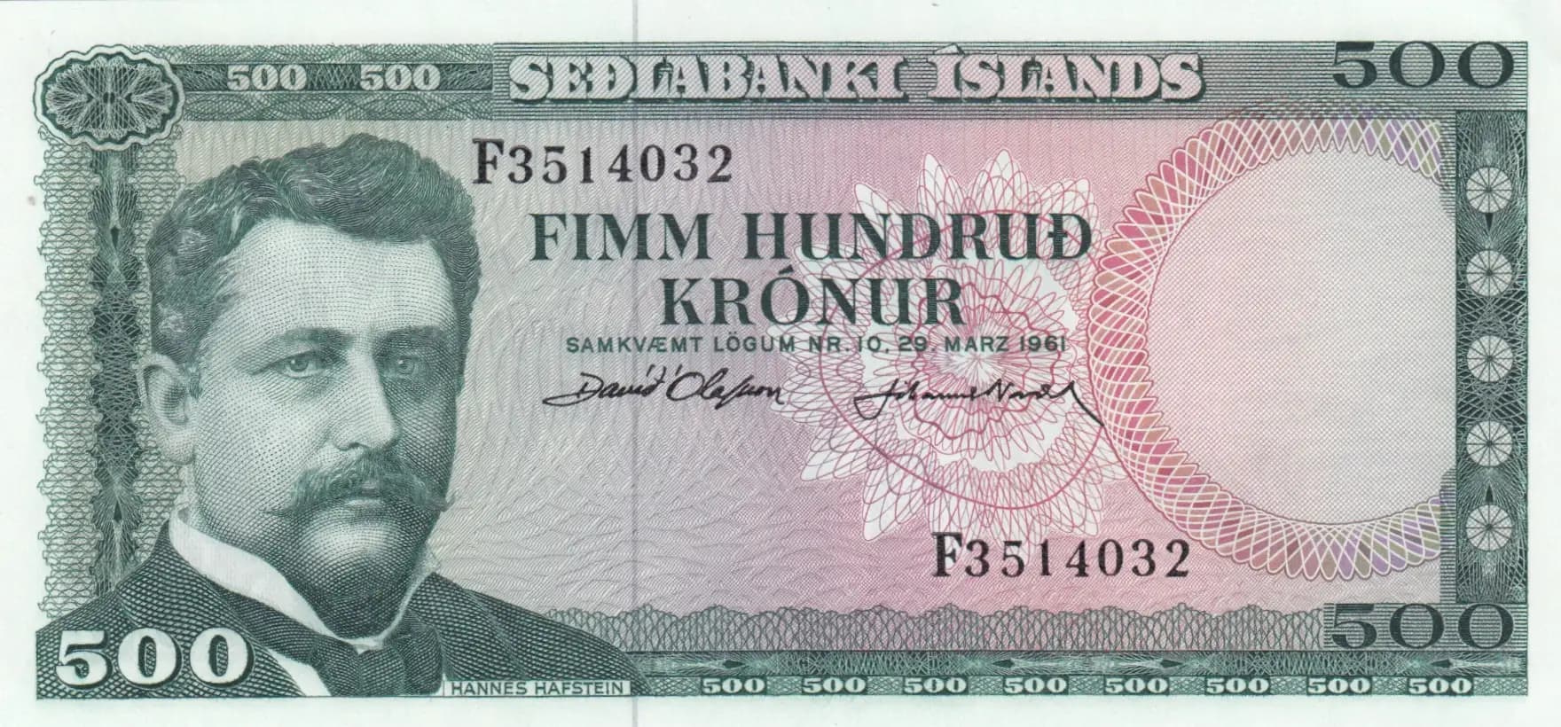 500 kronur 1961  from Iceland, P-45(2)