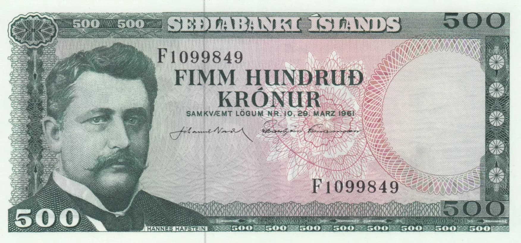 500 kronur 1961  from Iceland, P-45(5)