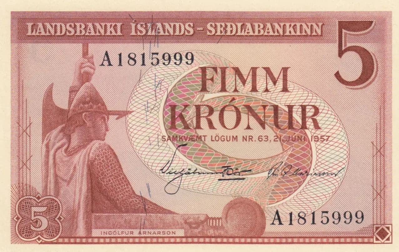 5 kronur 1957 from Iceland, P-37a