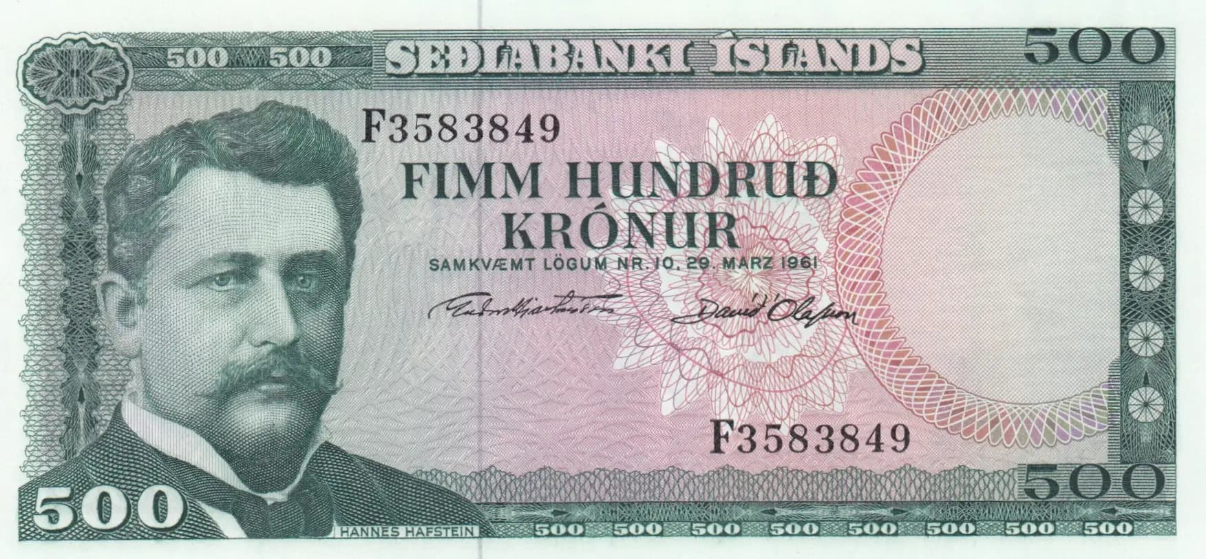 500 kronur 1961  from Iceland, P-45(6)