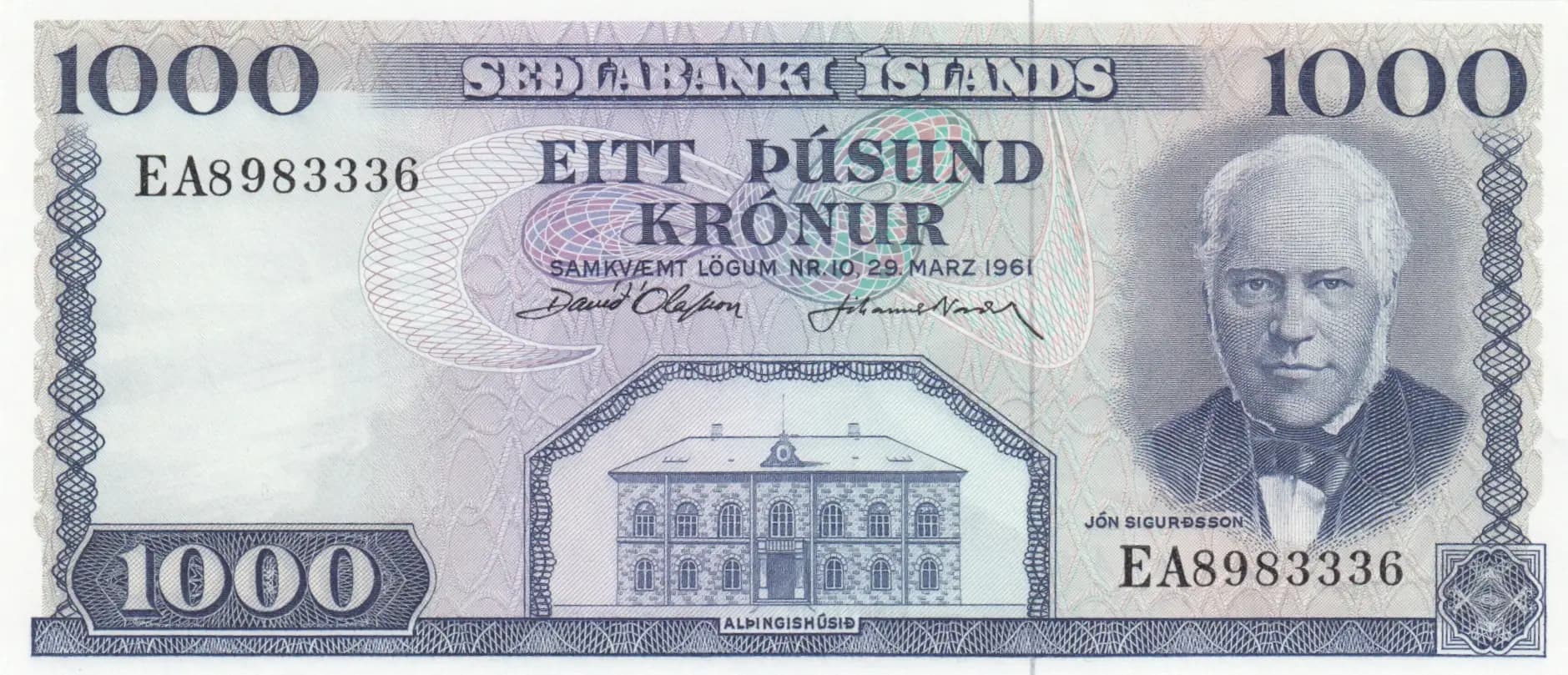 1000 kronur 1961  from Iceland, P-46(6)
