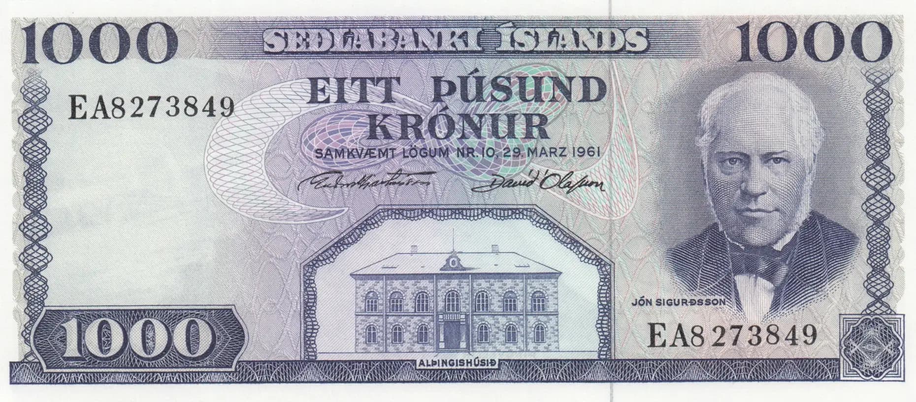 1000 kronur 1961  from Iceland, P-46(10) (1961) — image 1