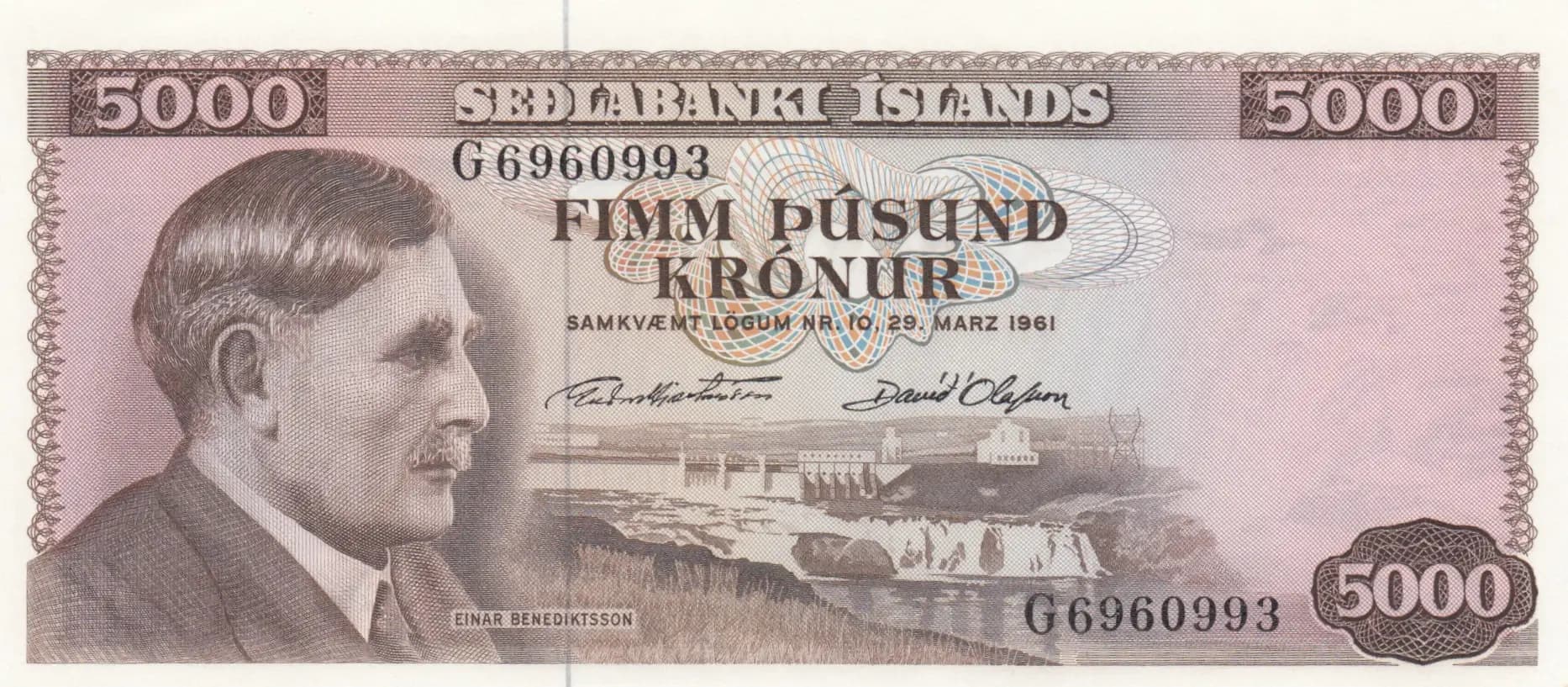5000 kronur 1961  from Iceland, P-47(6)