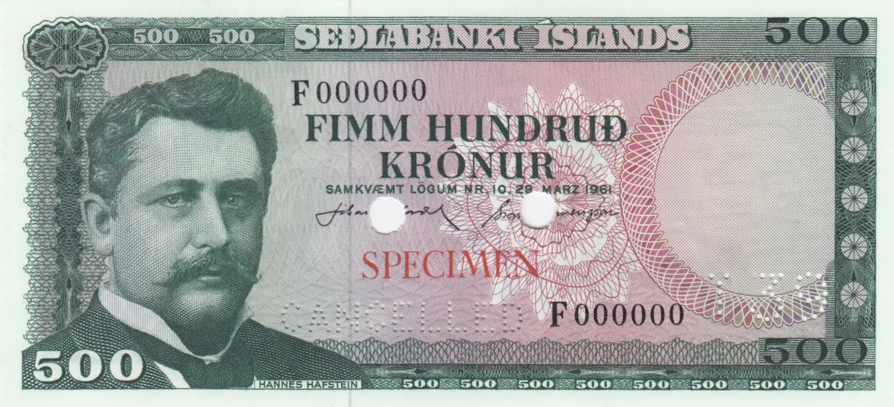 500 kronur 1961 specimen from Iceland, P-45s (1961) — image 1
