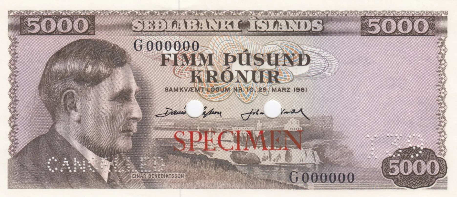 5000 kronur 1961 specimen from Iceland, P-47s (1961) — image 1