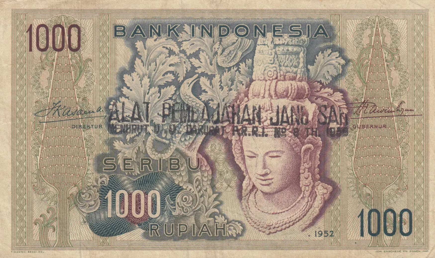 1000 rupiah 1952 from Indonesia, P-48 (1952) — image 1