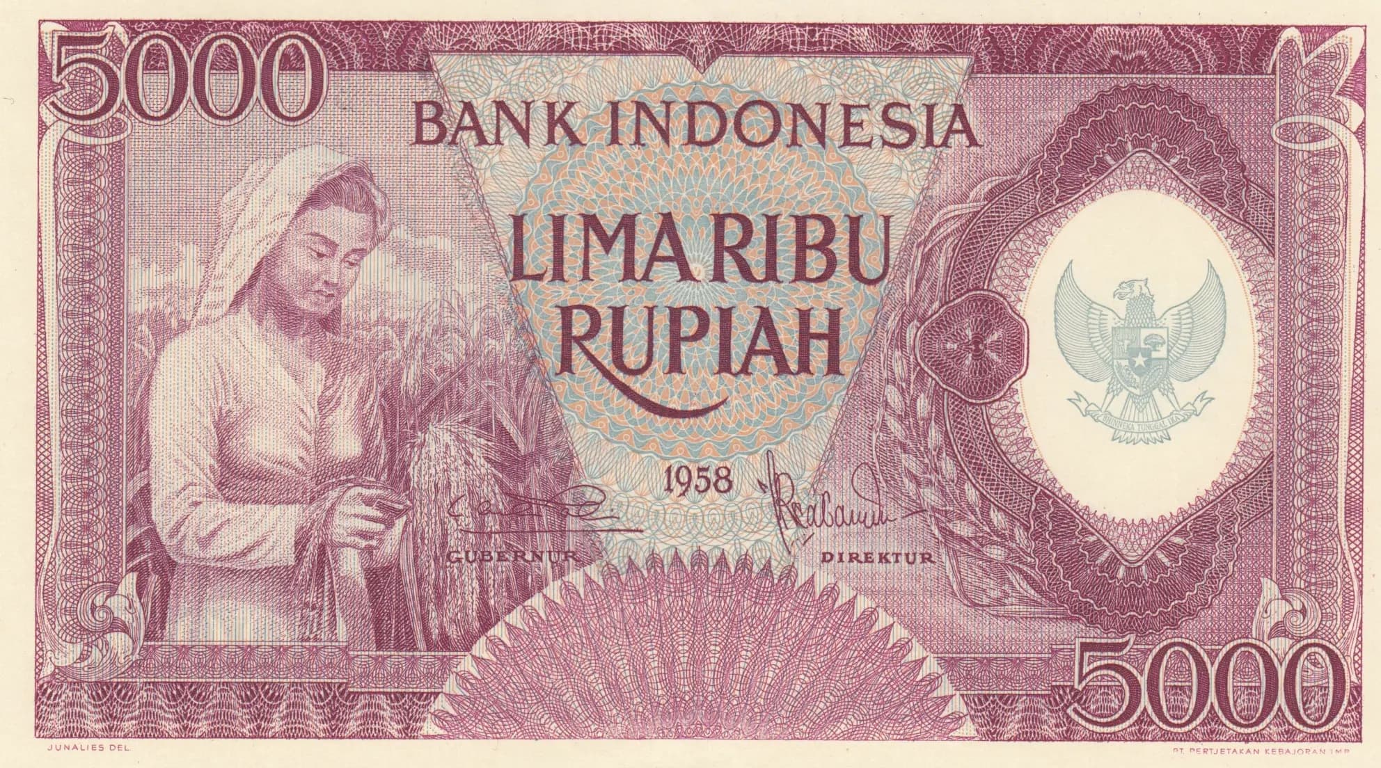5000 rupiah 1958 from Indonesia, P-64 (1958) — image 1