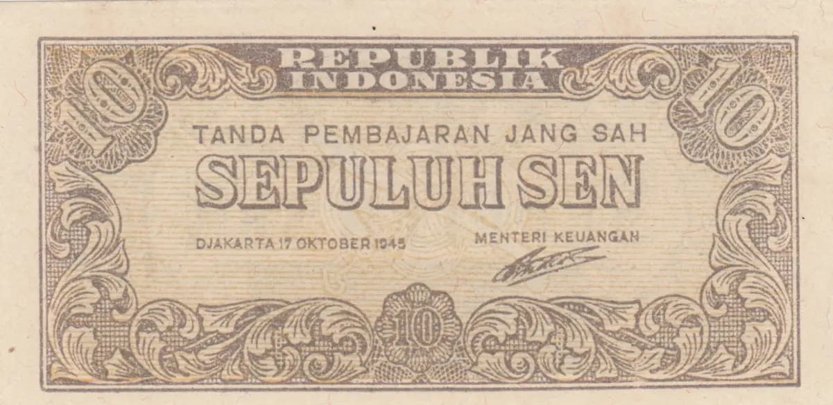 10 sen 1945 from Indonesia, P-15a