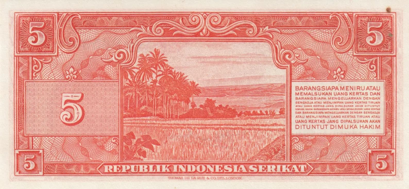 5 rupiah 1950 from Indonesia, P-36 (1950) — image 2