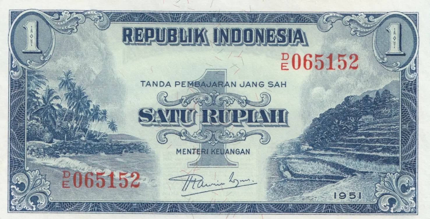 1 rupiah 1951 from Indonesia, P-38 (1951) — image 1