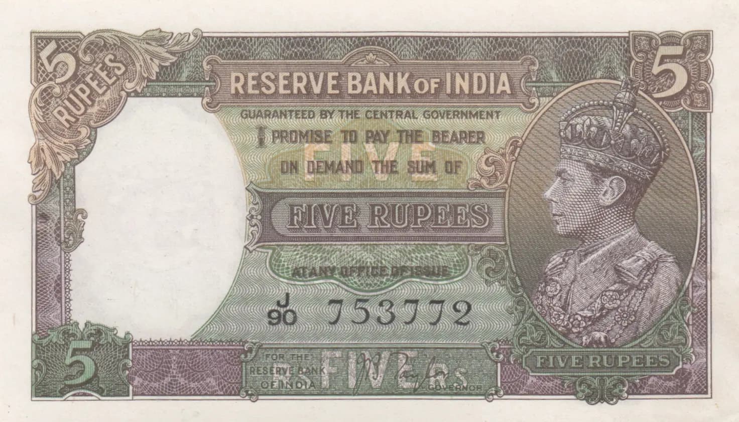 5 rupees 1937 from India, P-18a (1937) — image 1