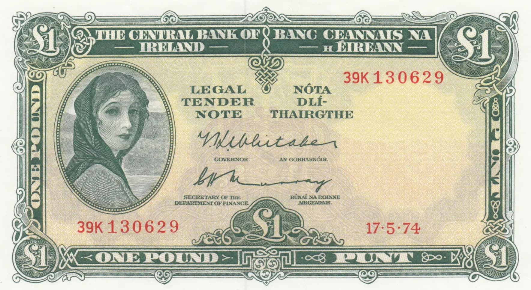 1 pound 1974 from Ireland, P-64c (1974) — image 1