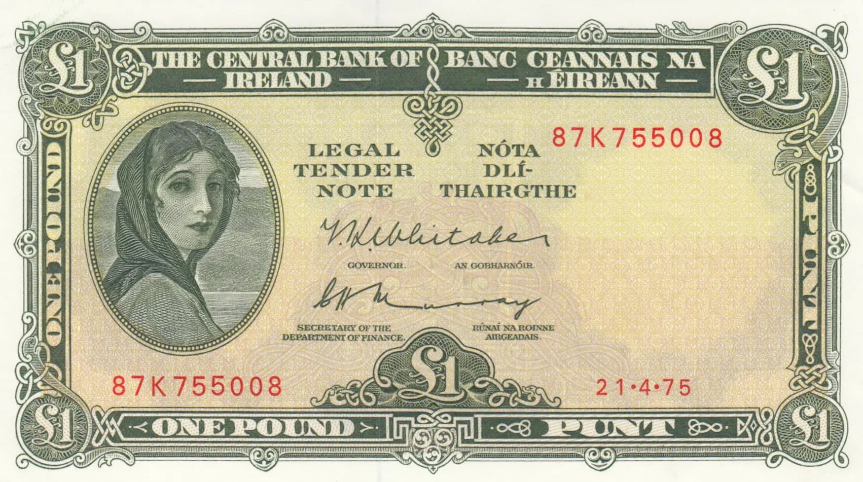 1 pound 1975 from Ireland, P-64c (1975) — image 1