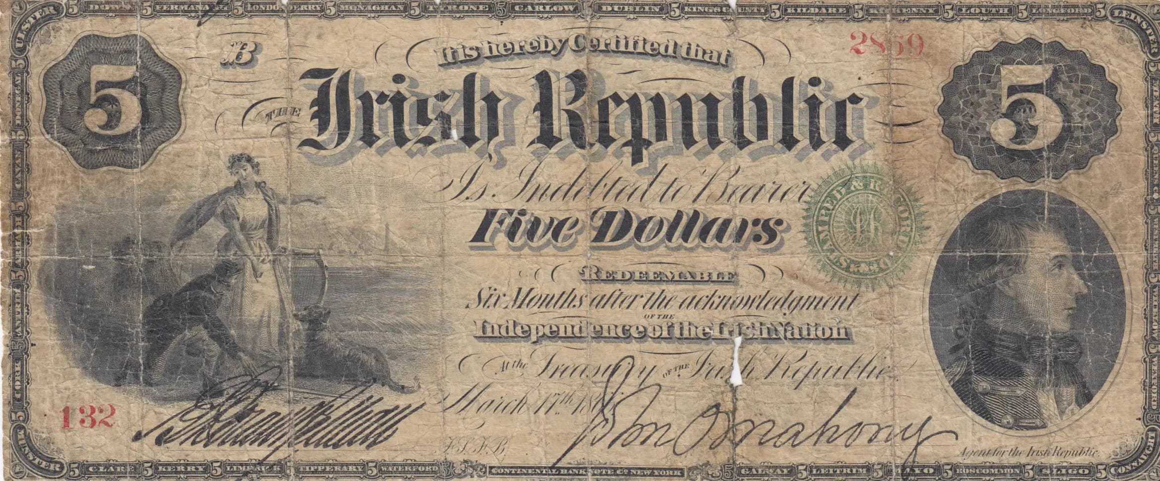 5 dollars 1866 from Ireland, P-S101