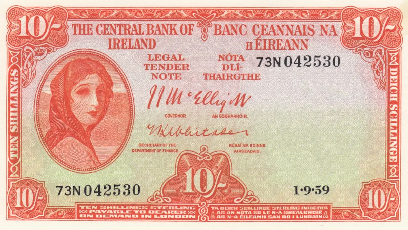 10 shillings 1959 from Ireland, P-56d