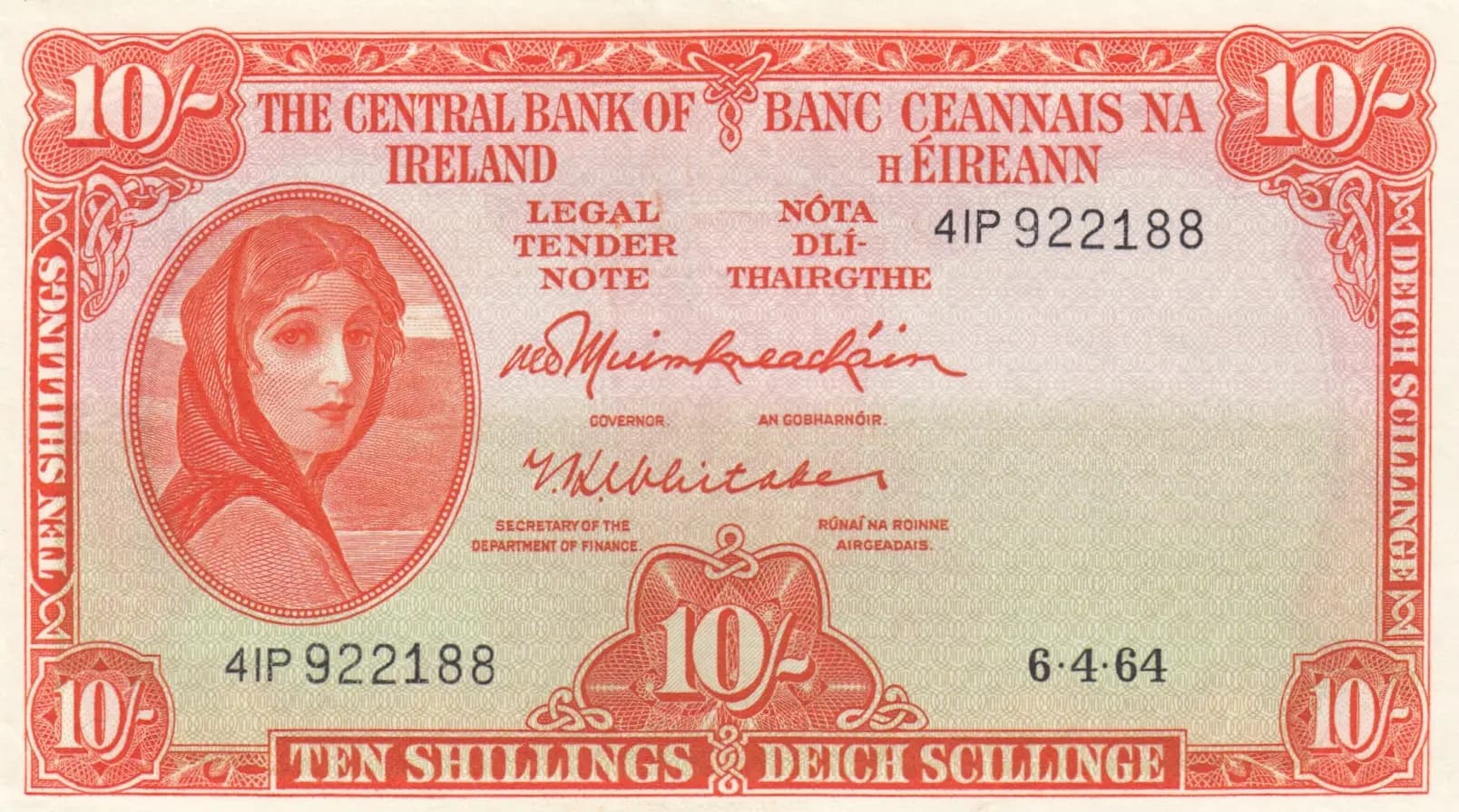 10 shillings 1964 from Ireland, P-63a