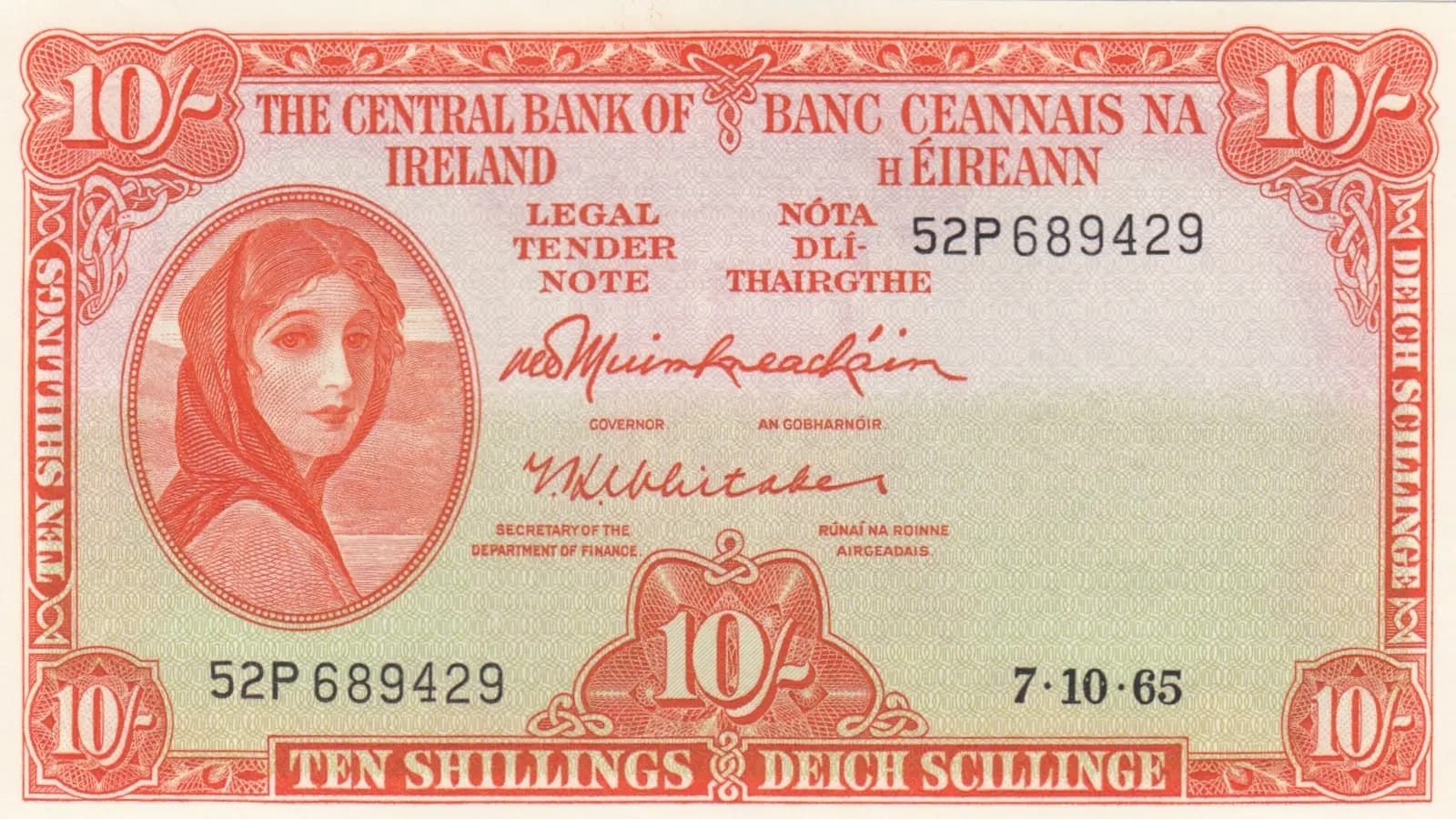 10 shillings 1965 from Ireland, P-63a (1965) — image 1