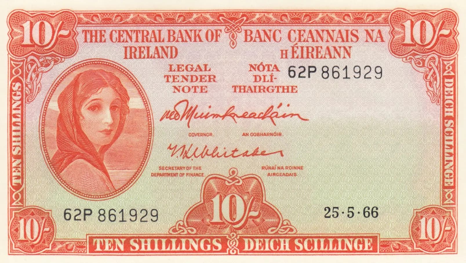 10 shillings 1966 from Ireland, P-63a