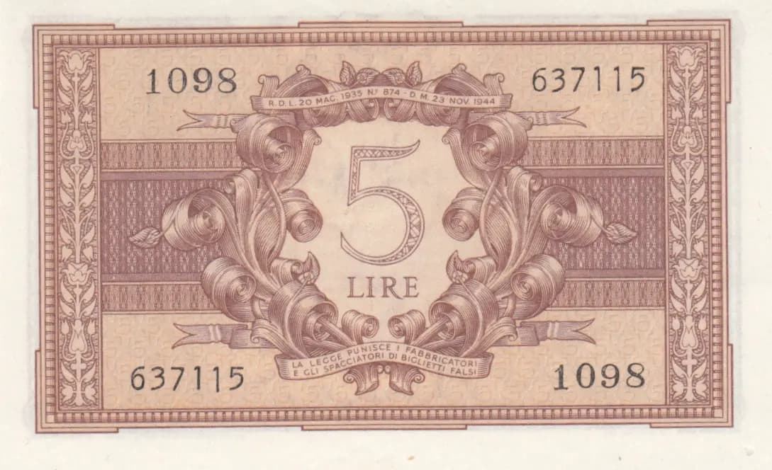 5 lire 1935 from Italy, P-31b (1935) — image 2