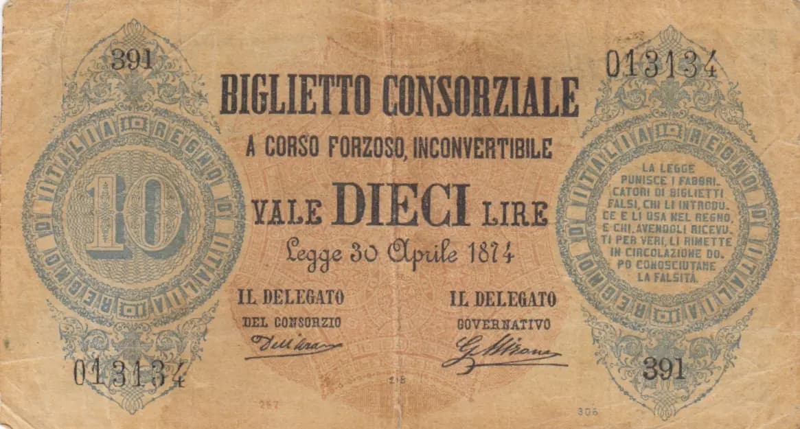 10 lire 1874 from Italy, P-5 (1874) — image 1