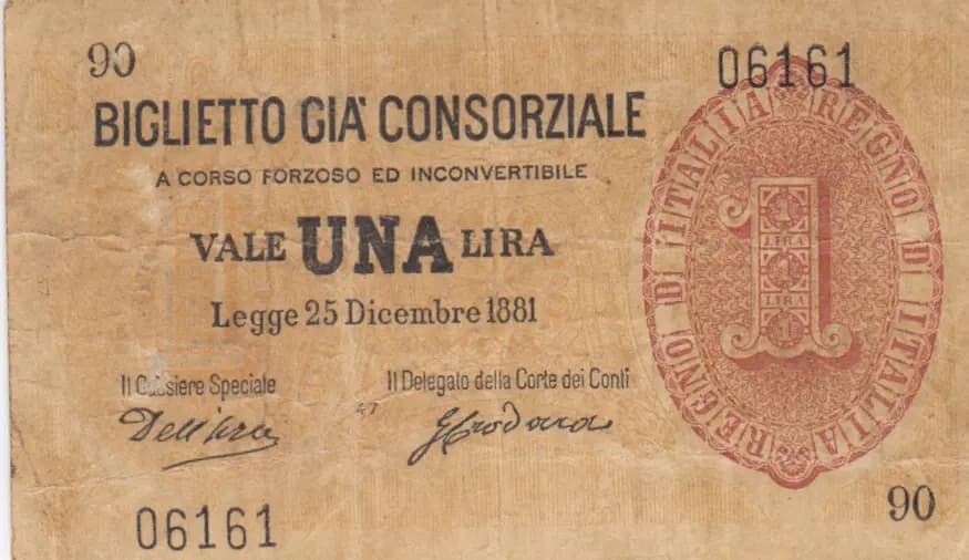 1 lira 1881 from Italy, P-10