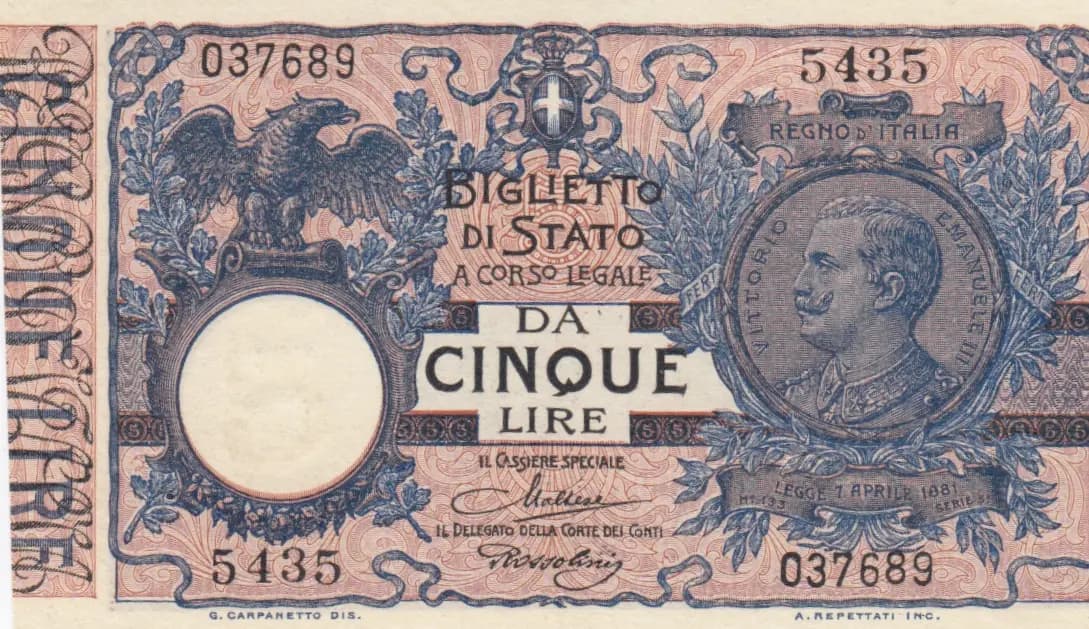 5 lire 1904 from Italy, P-23f (1904) — image 1