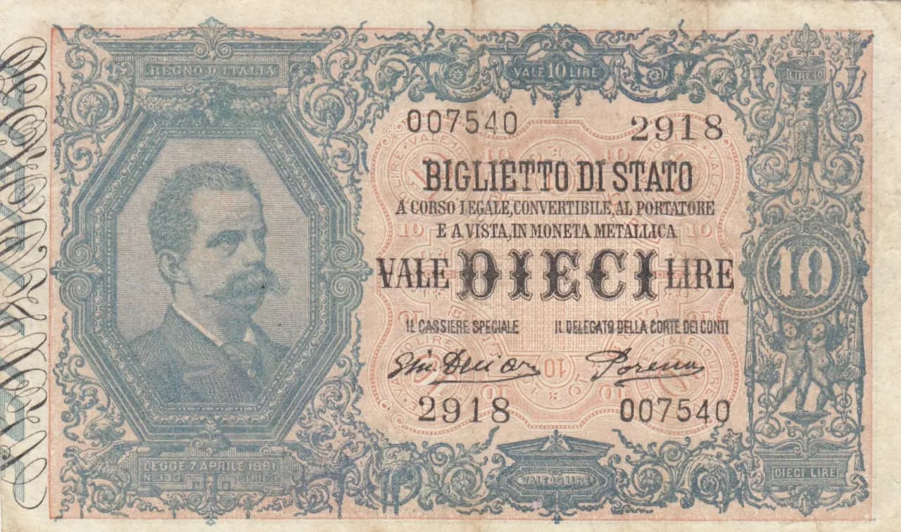 10 lire 1888 from Italy, P-20g