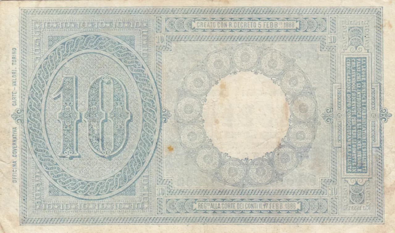 10 lire 1888 from Italy, P-20g (1888) — image 2