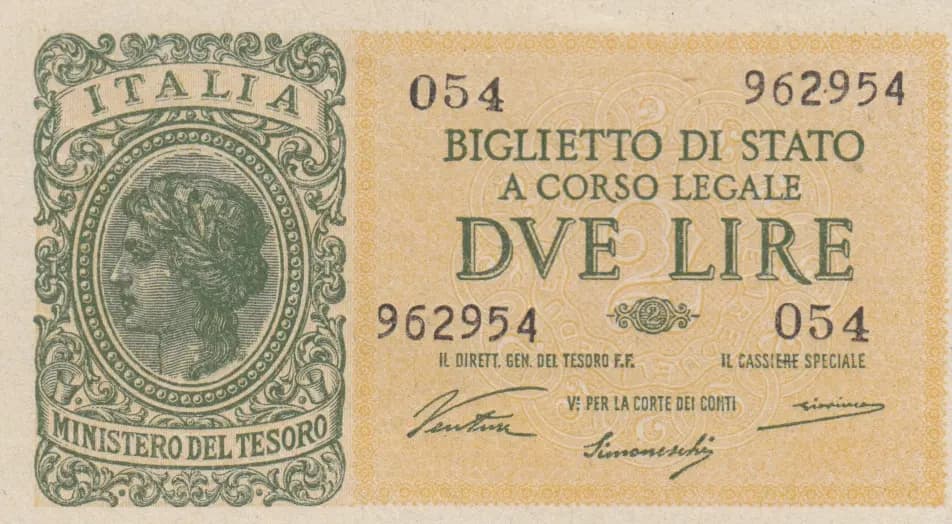 2 lire 1935 from Italy, P-30a