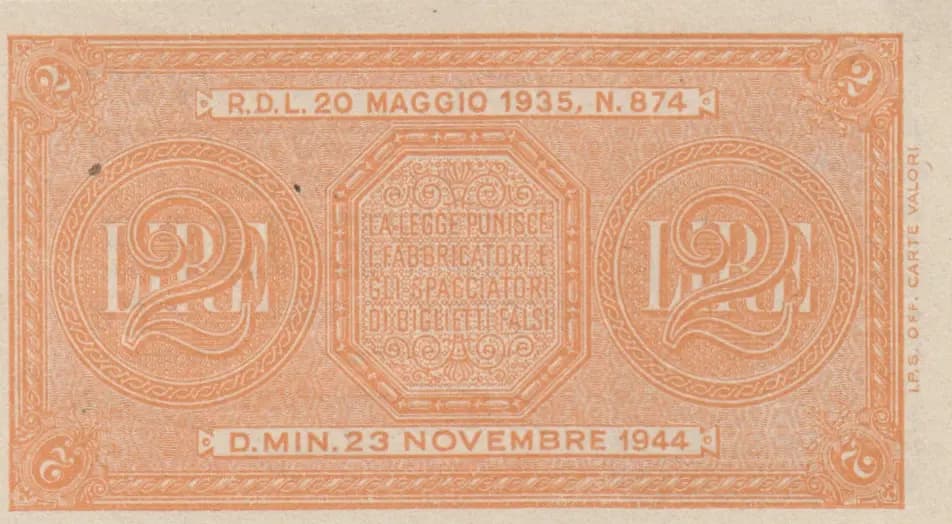 2 lire 1935 from Italy, P-30a (1935) — image 2