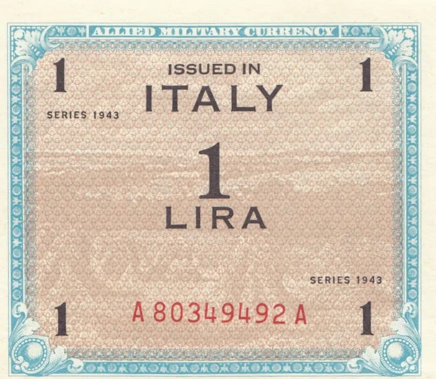 1 lira 1943 from Italy, P-M10a (1943) — image 1