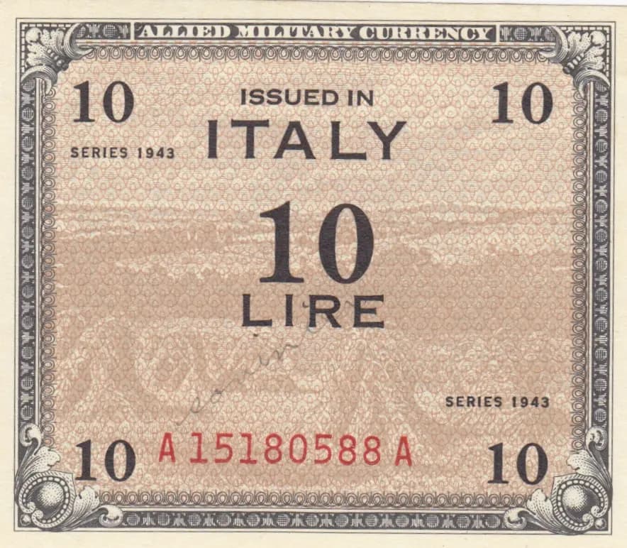 10 lire 1943 from Italy, P-M13a