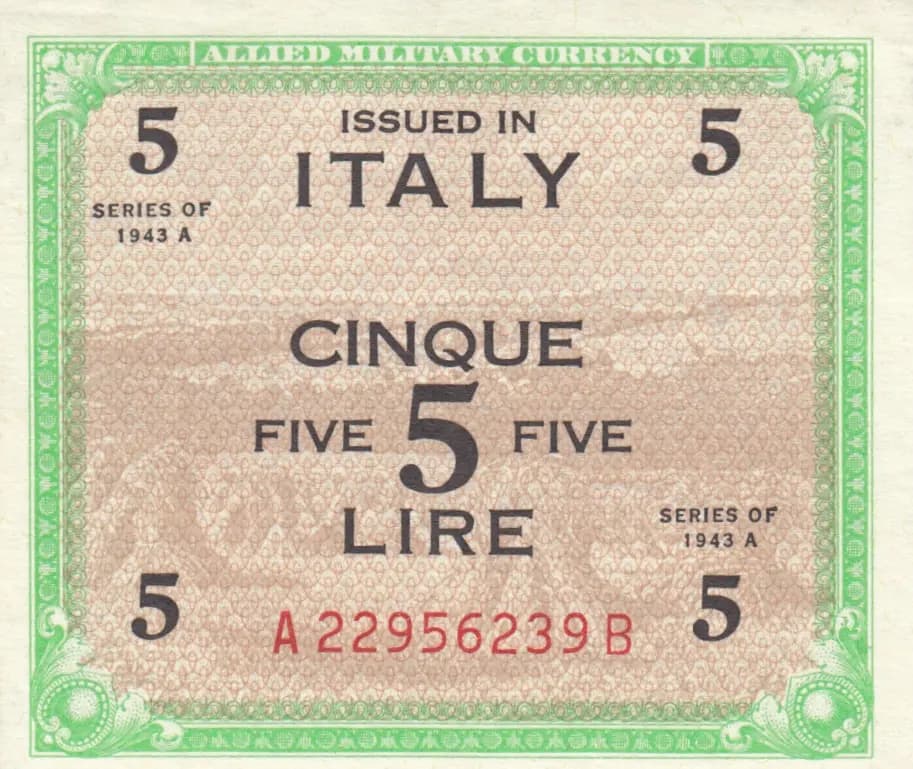 5 lire 1943A from Italy, P-M18b () — image 1