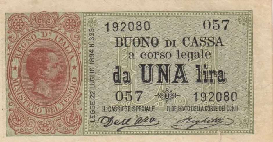 1 lira 1894 from Italy, P-34 (1894) — image 1
