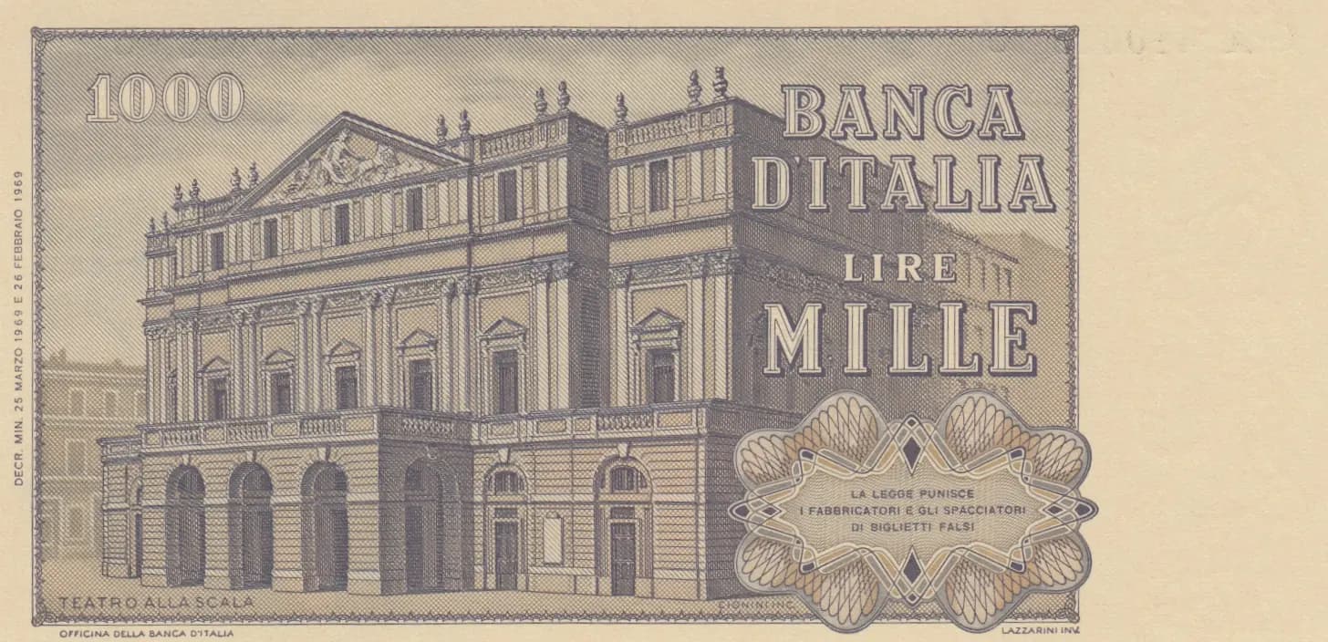 1000 lire 1969 from Italy, P-101a (1969) — image 2