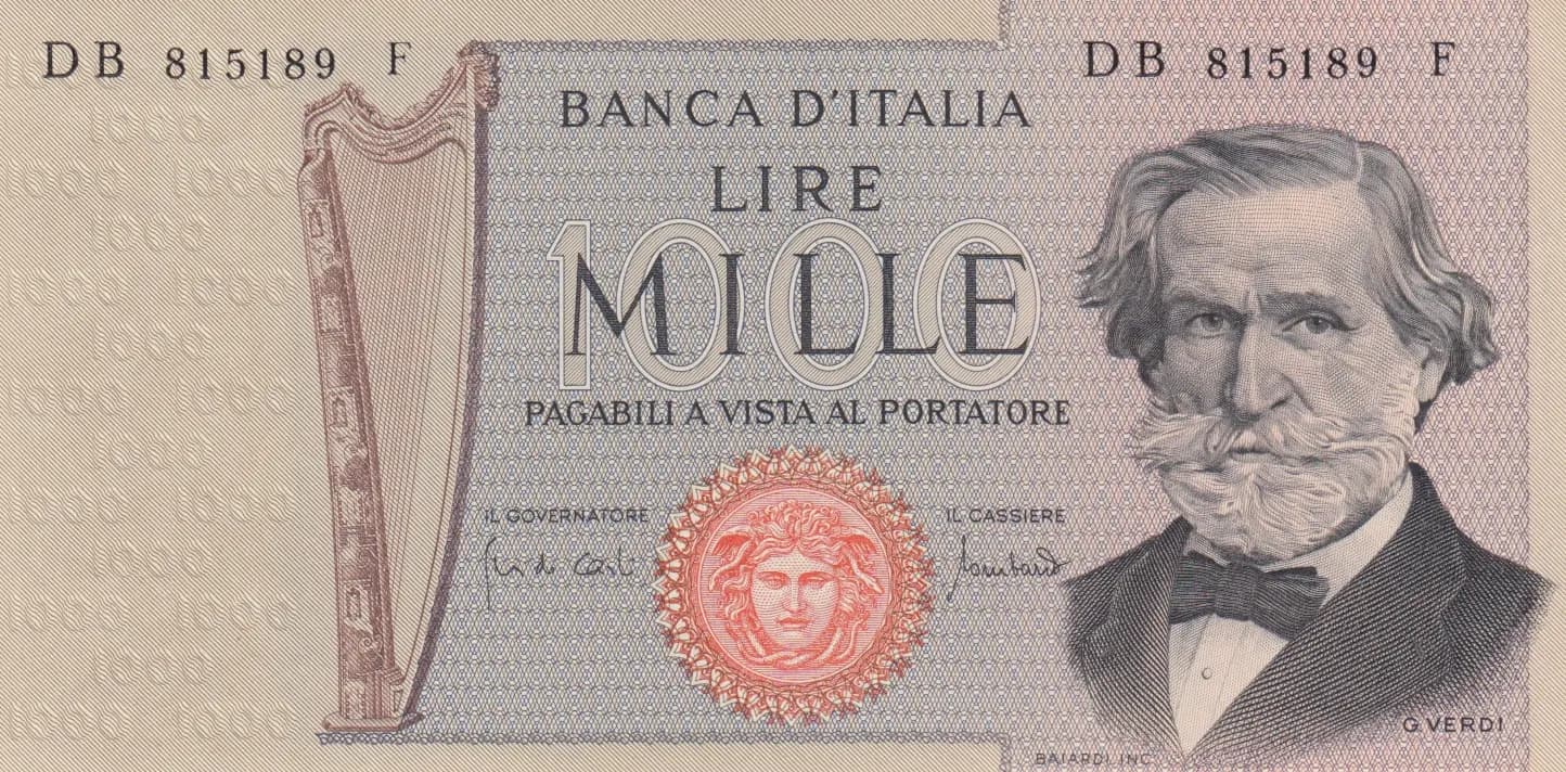 1000 lire 1971 from Italy, P-101b