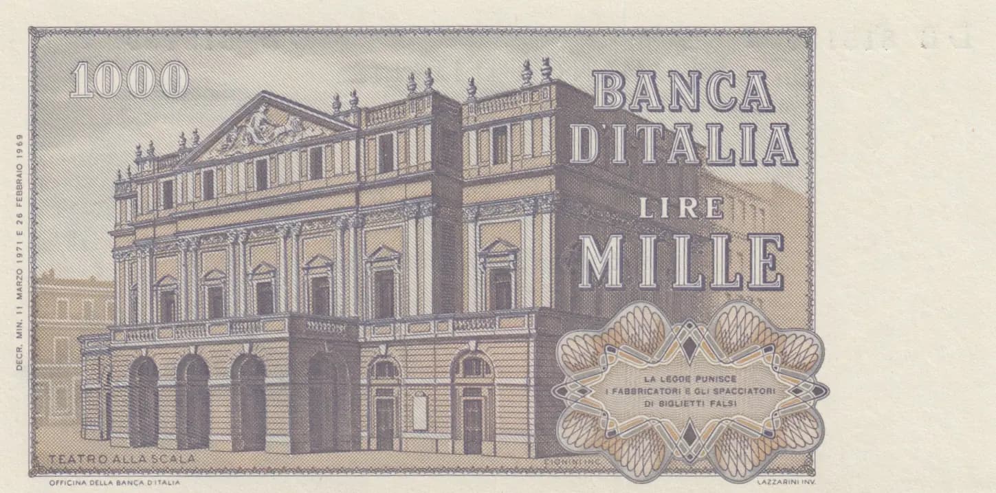 1000 lire 1971 from Italy, P-101b (1971) — image 2