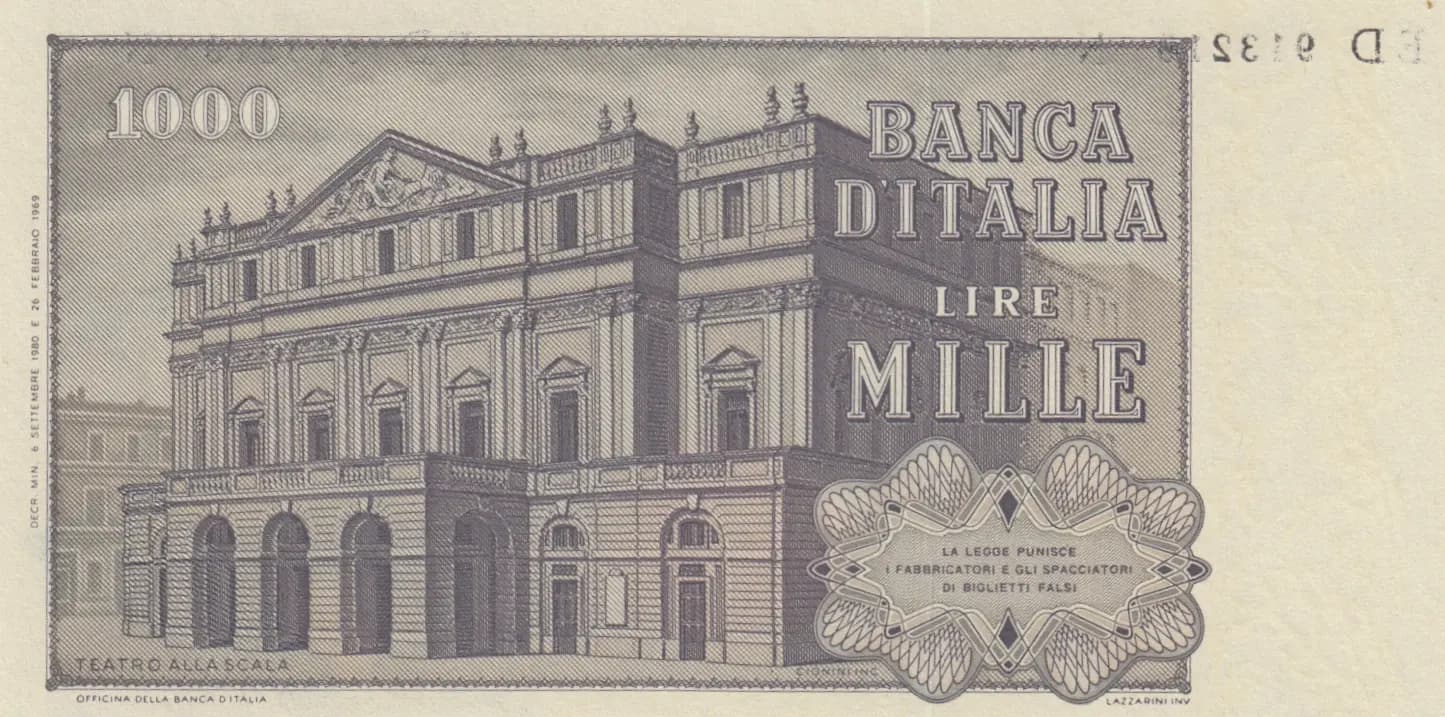 1000 lire 1980 from Italy, P-101g (1980) — image 2