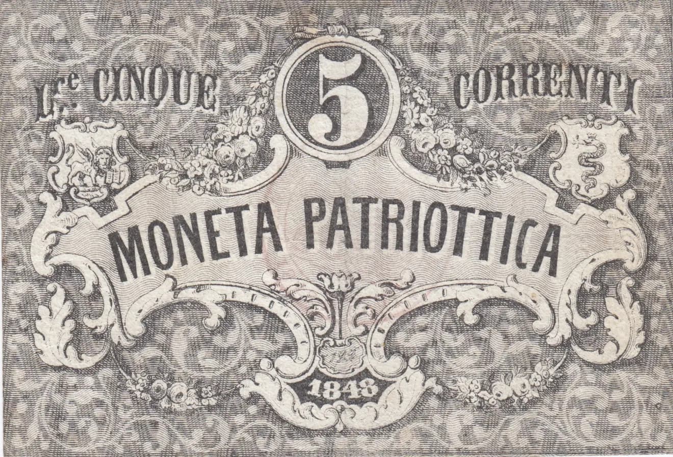 5 lire 1848 from Italy, P-S188