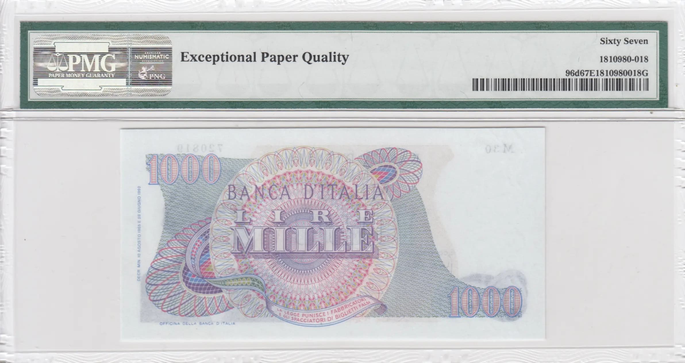 1000 lire 1965 from Italy, P-96d (1965) — image 2