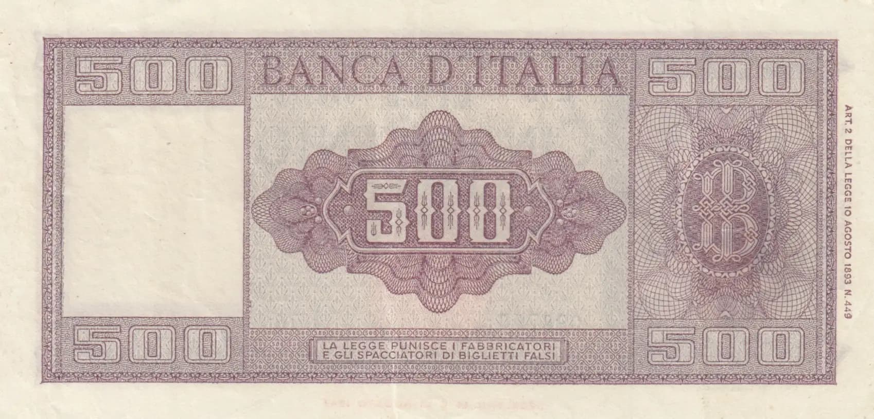 500 lire 1947 from Italy, P-80a (1947) — image 2