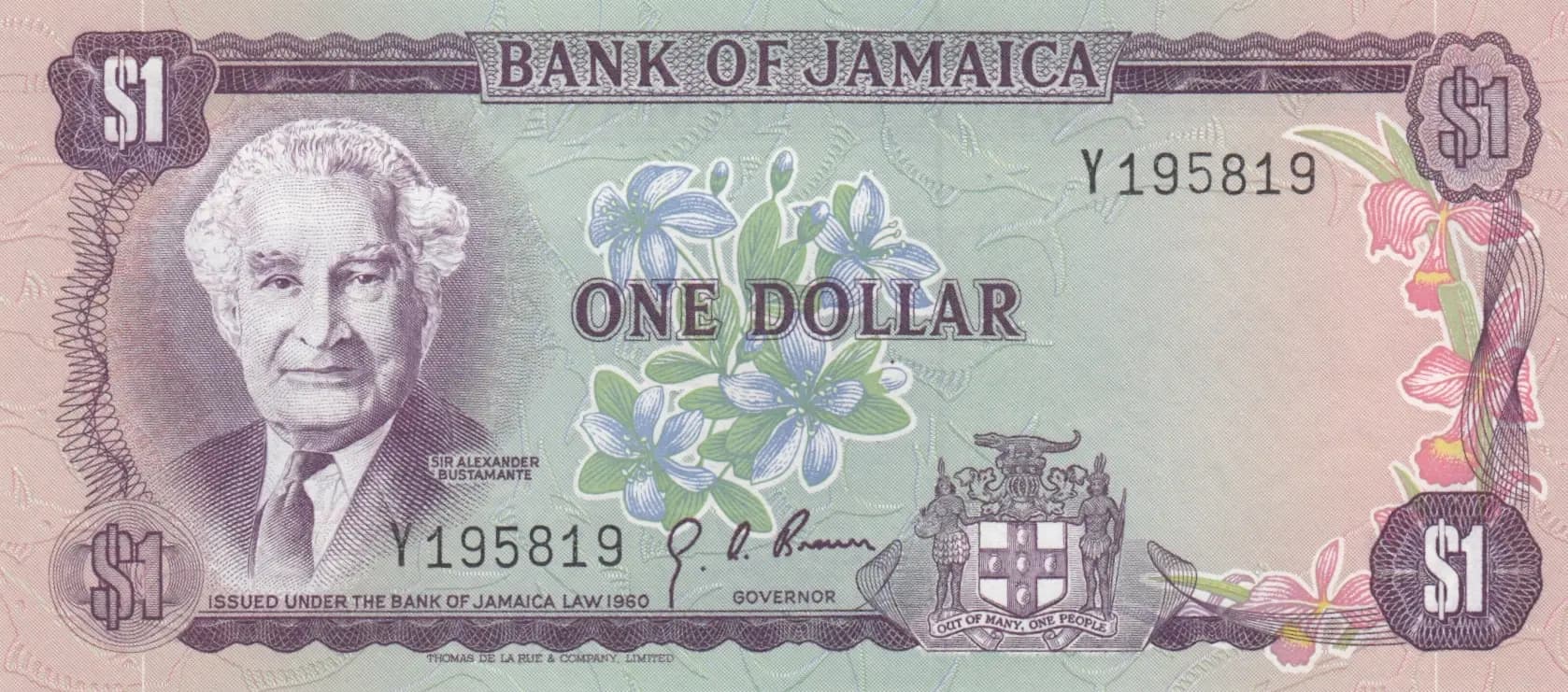 1 dollar 1970 from Jamaica, P-54 (1970) — image 1